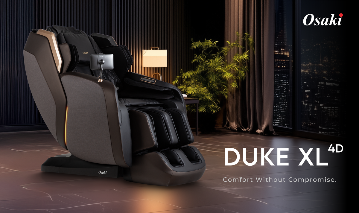 Osaki Duke XL 4D Massage Chair in a room with a cityscape view