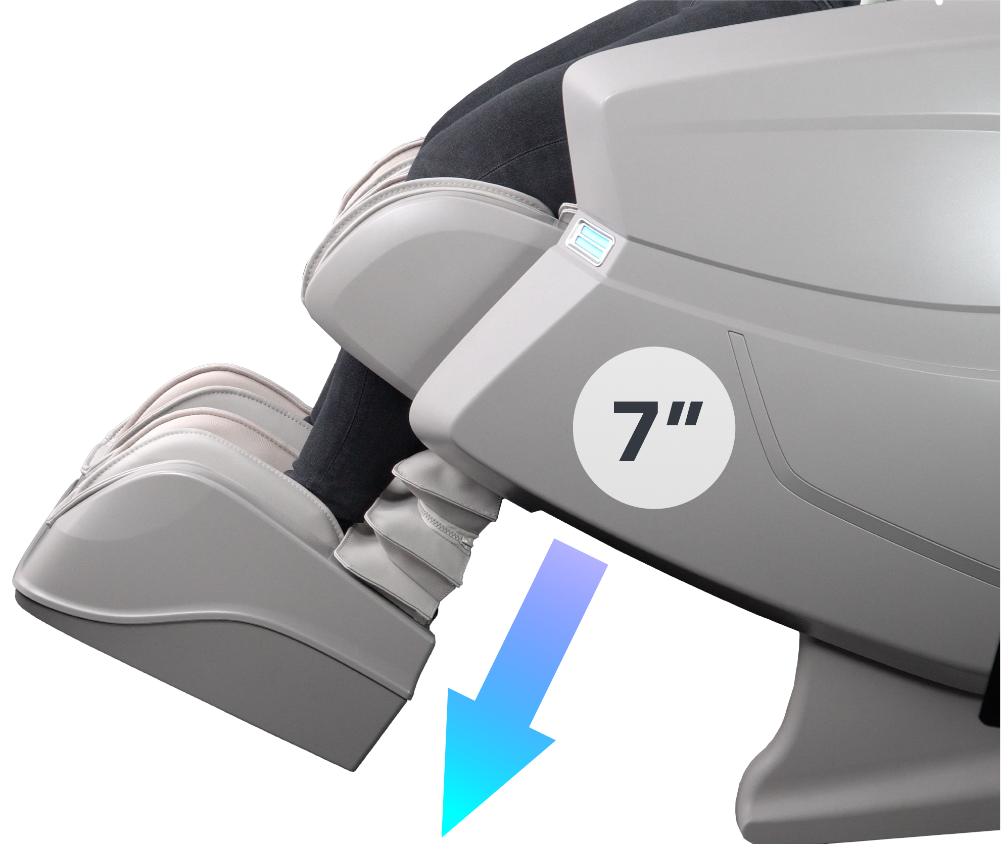 Osaki OS-3D Ai Vito Massage Chair with footrest showing a 7-inch measurement label on a white background