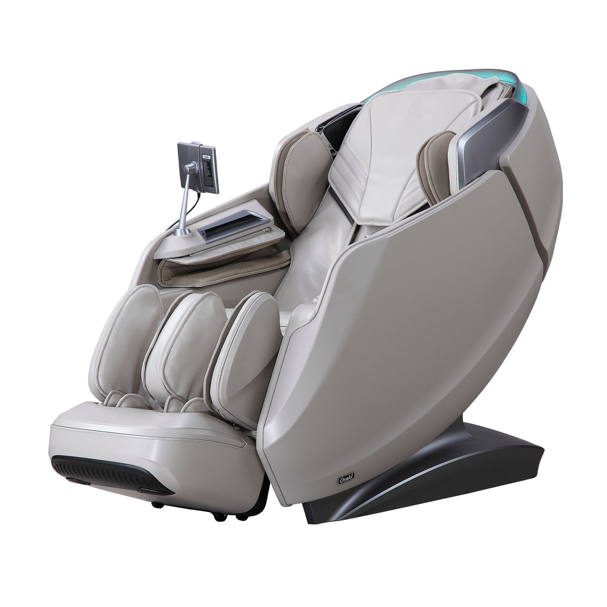 Taupe Platinum 4D Avalon massage chair on a white background