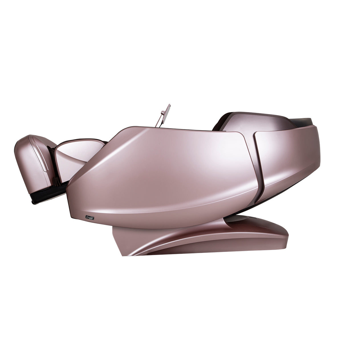 Brown Platinum 4D Avalon massage chair in the zero gravity position, viewed from the side, on a white background
