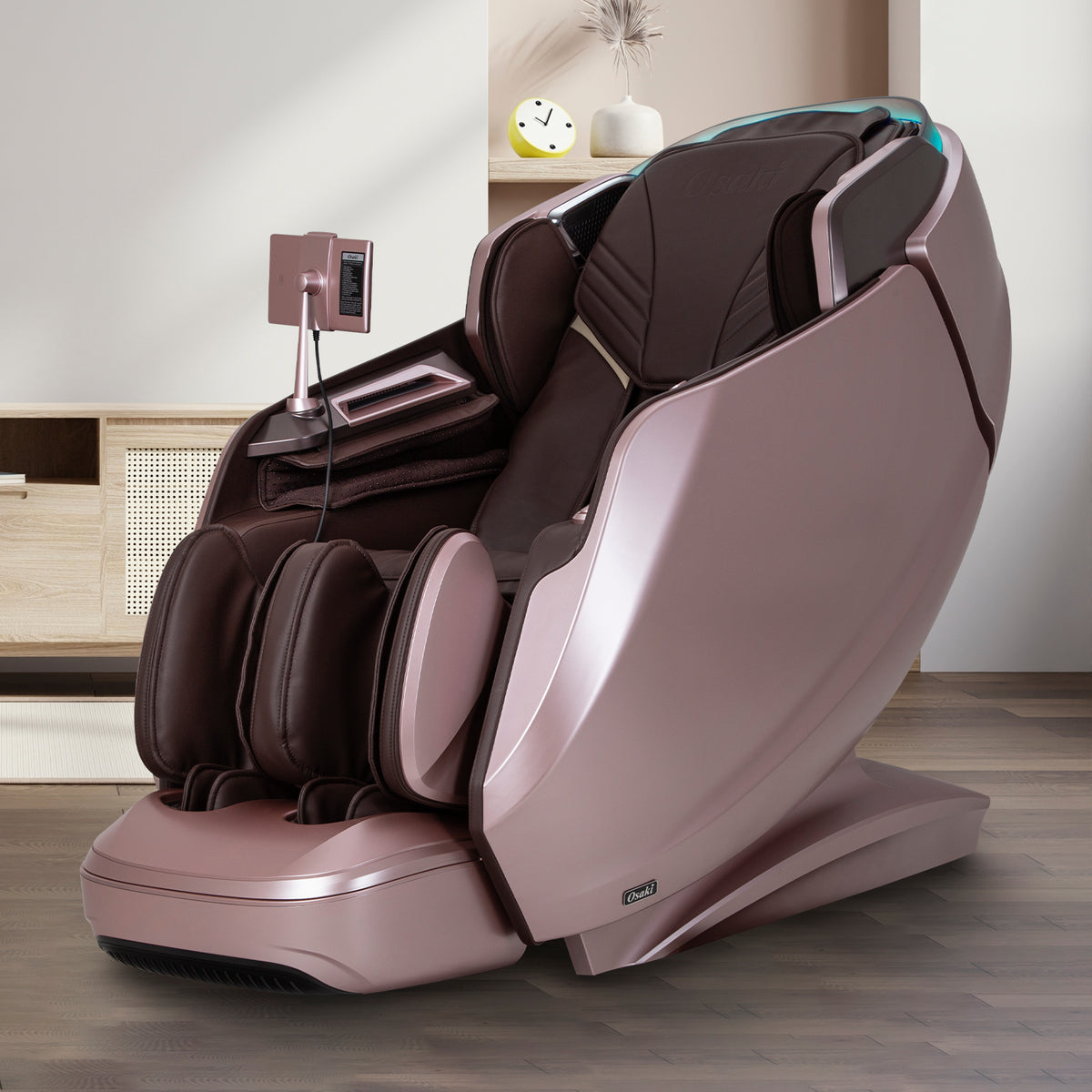 Brown Platinum 4D Avalon massage chair in a modern room setting with a neutral color scheme