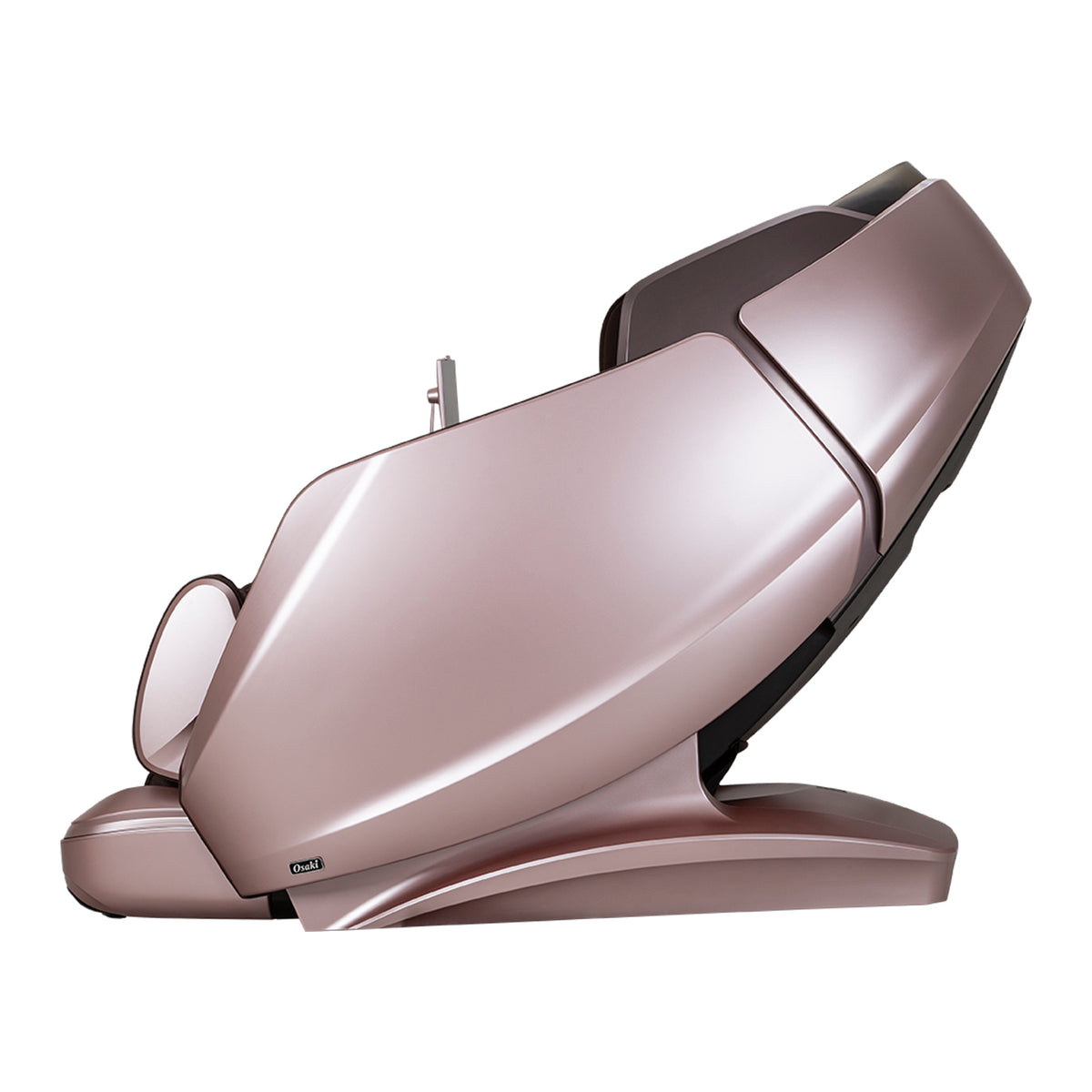 Brown Platinum 4D Avalon massage chair, viewed from the side, on a white background