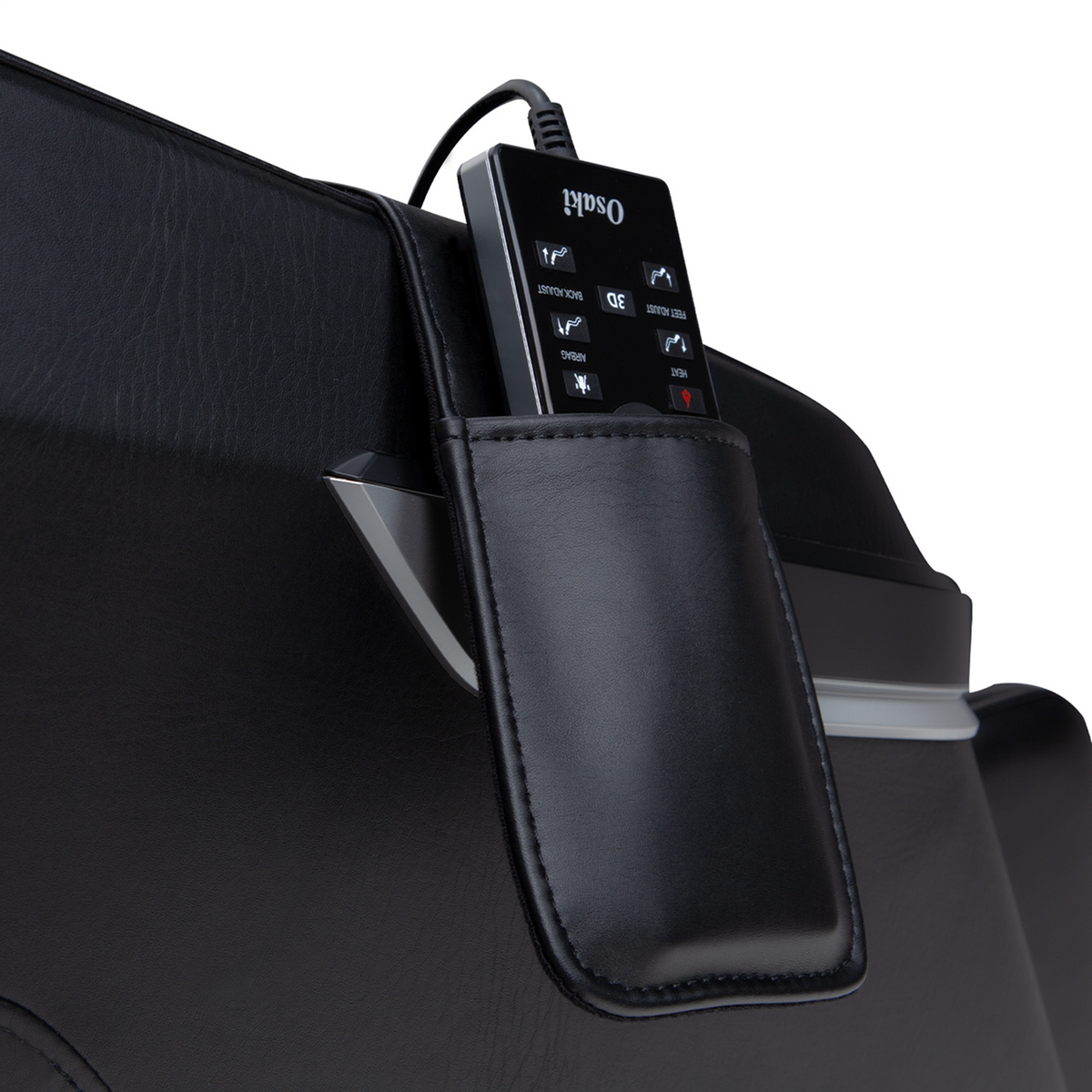 Osaki 3D Belmont Massage Chair remote in its holder on the side of the chair