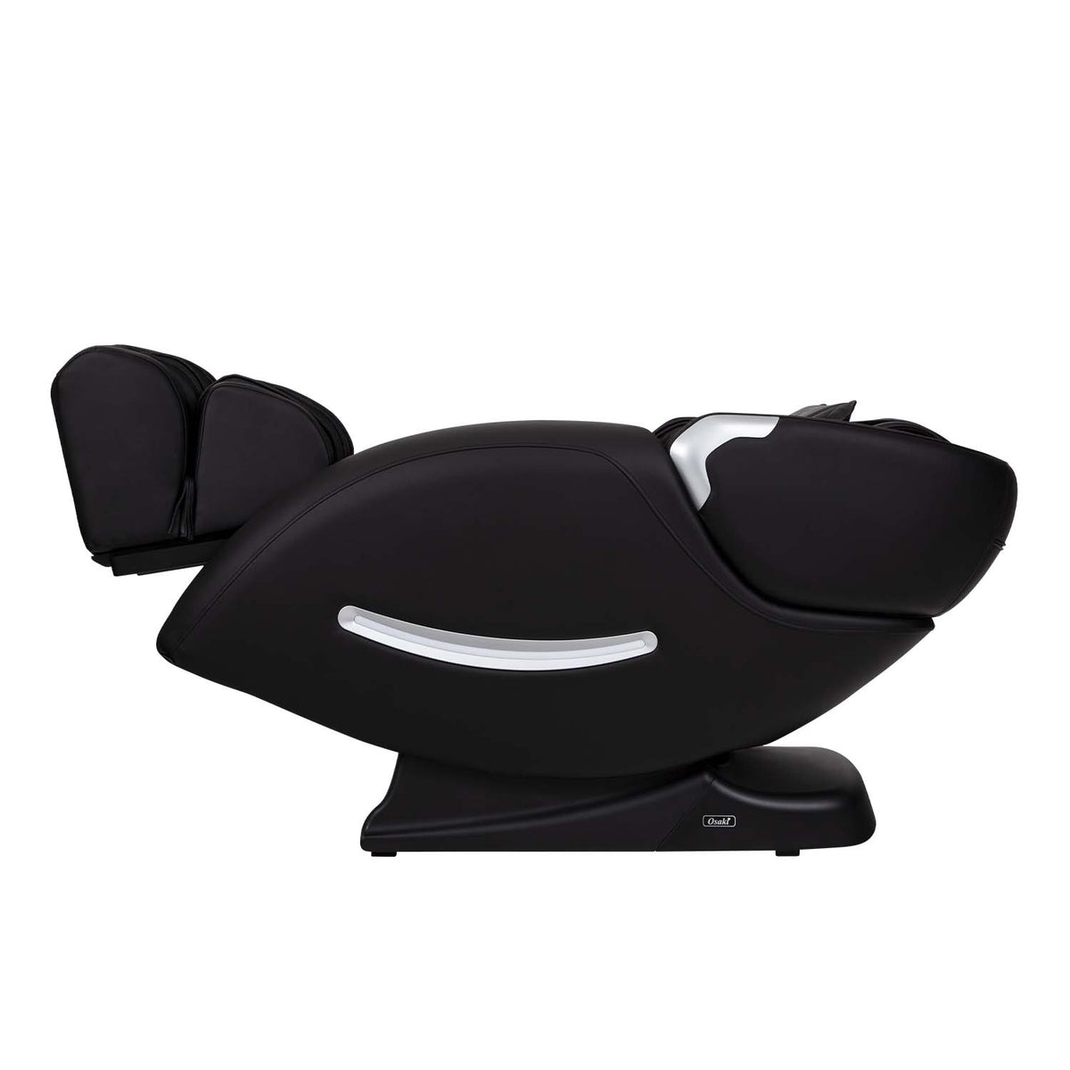 Black OS-4000XT massage chair in the zero gravity position, viewed from the side, on a white background