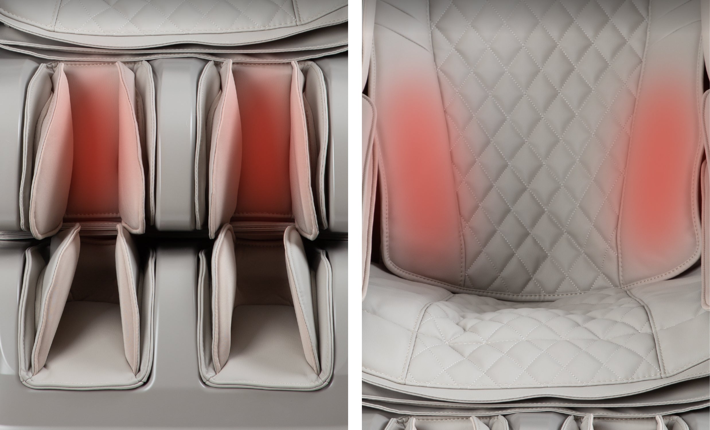 Close-ups of calf and lumbar areas with heat overlays