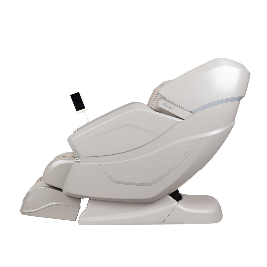 Taupe Osaki OS-3D Ai Vito Massage Chair viewed from the side on a white background