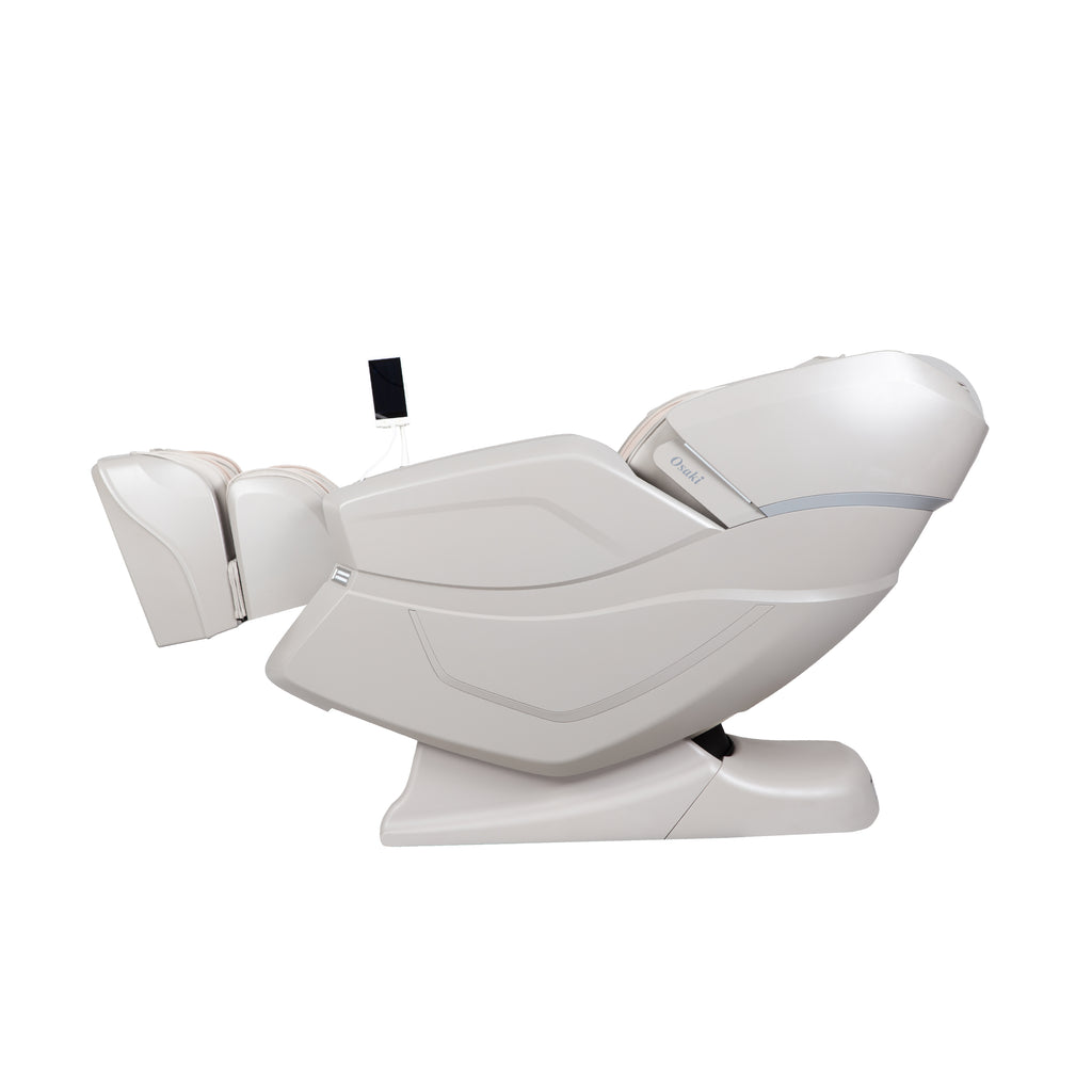 Taupe Osaki OS-3D Ai Vito Massage Chair reclined and viewed from the side on a white background