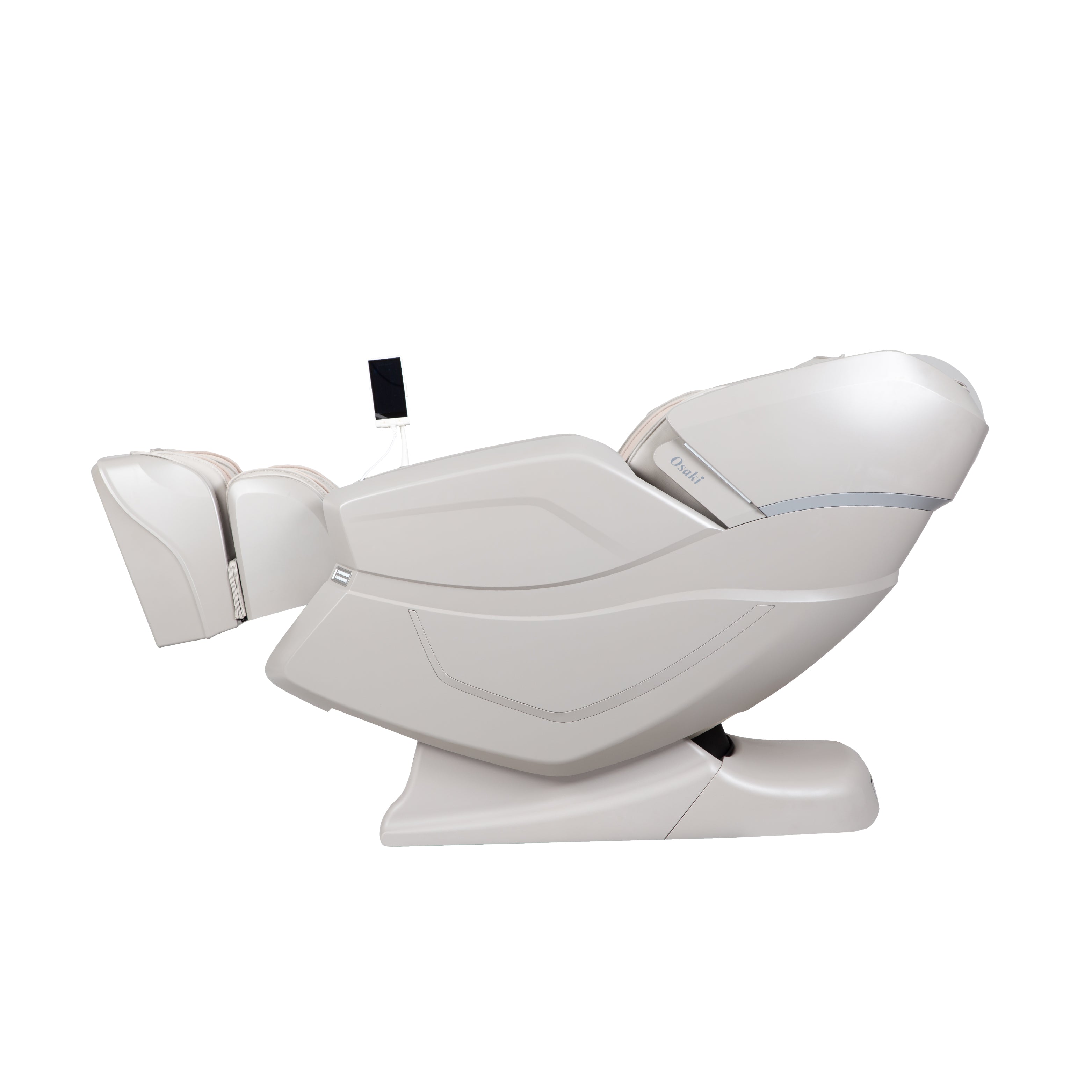 Taupe Osaki OS-3D Ai Vito Massage Chair reclined and viewed from the side on a white background