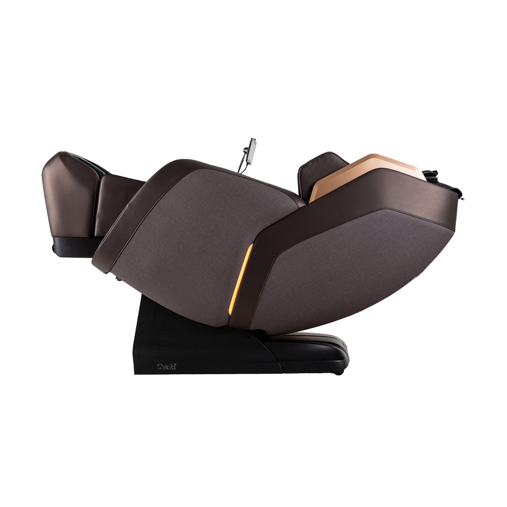 Black Osaki Duke XL 4D Massage Chair reclined and viewed from the side on a white background