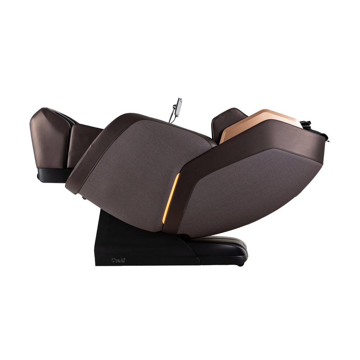 Black Osaki Duke XL 4D Massage Chair reclined and viewed from the side on a white background