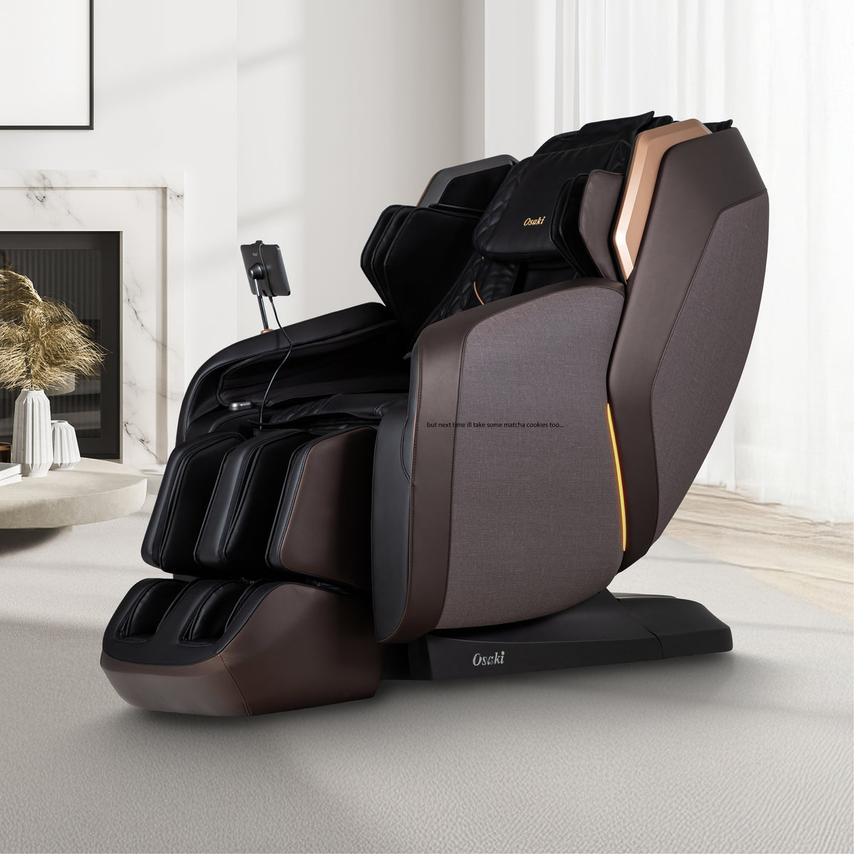 Black Osaki Duke XL 4D Massage Chair in a modern living room setting